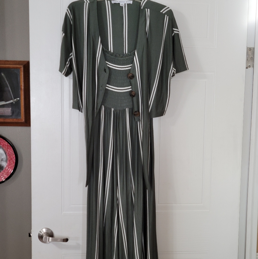 Green jumpsuit with tie top